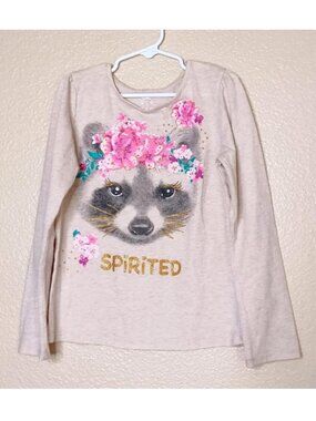 365 Kids Garanimals Girls Size 8 Raccoon Floral Glitter Long Sleeve Shirt